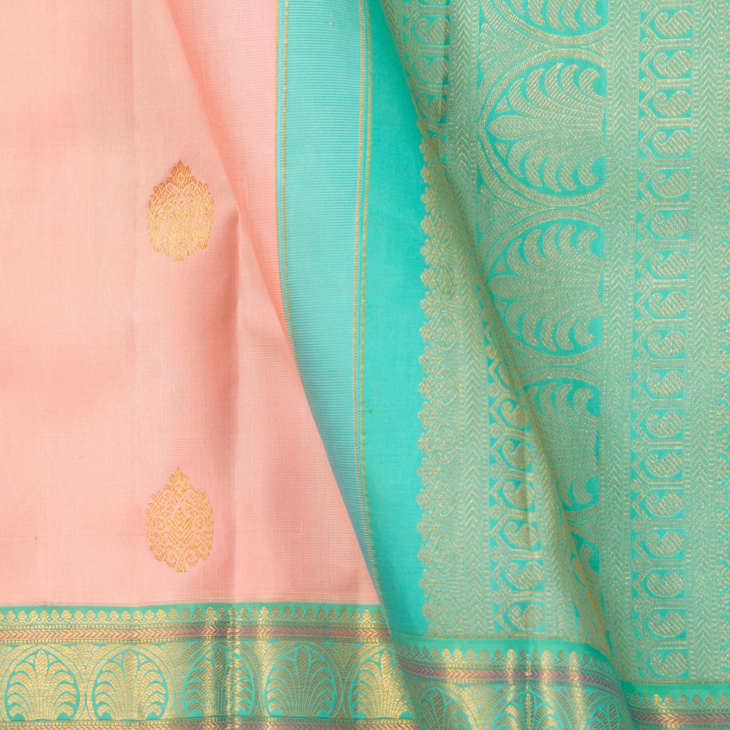 Pastel Pink And Aqua Blue Kanchipuram Silk Saree For Wedding Wear PV NYC 1435 - Silk Sari - Panjavarnam PV NYC 1435