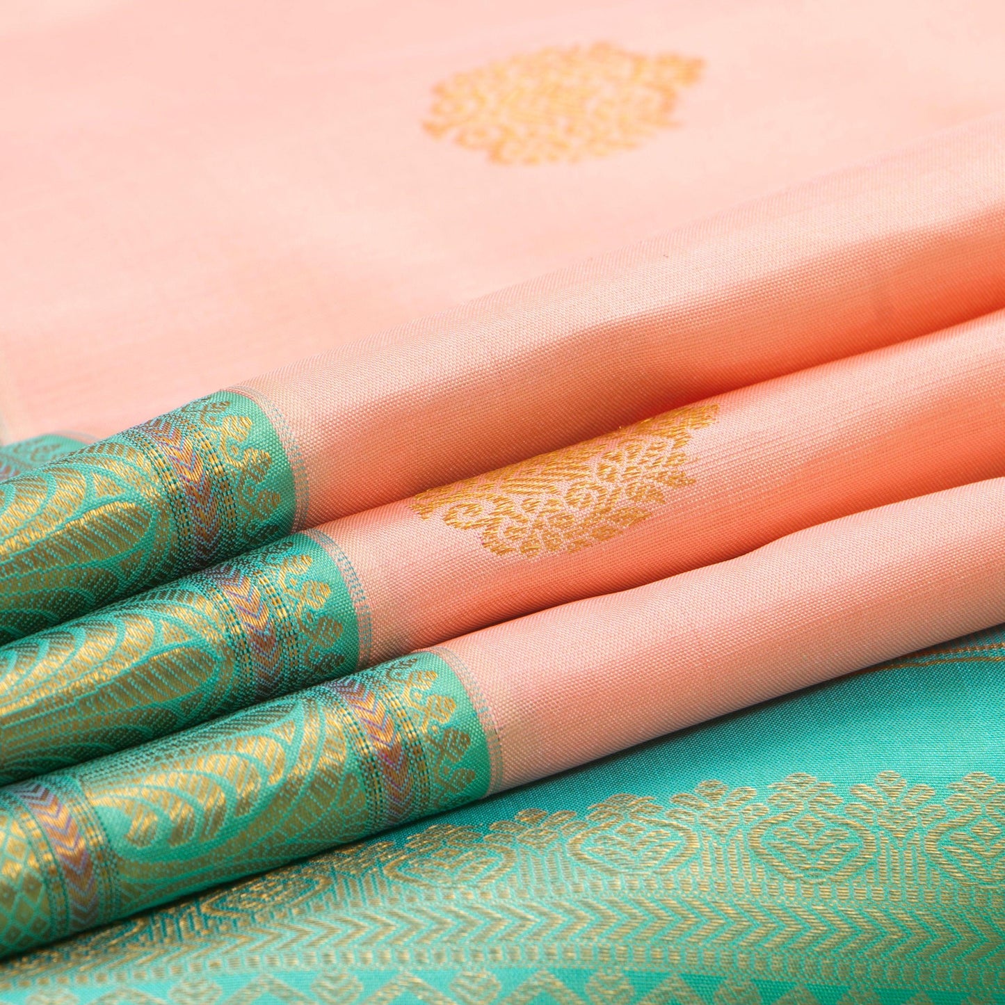 Pastel Pink And Aqua Blue Kanchipuram Silk Saree For Wedding Wear PV NYC 1435 - Silk Sari - Panjavarnam PV NYC 1435