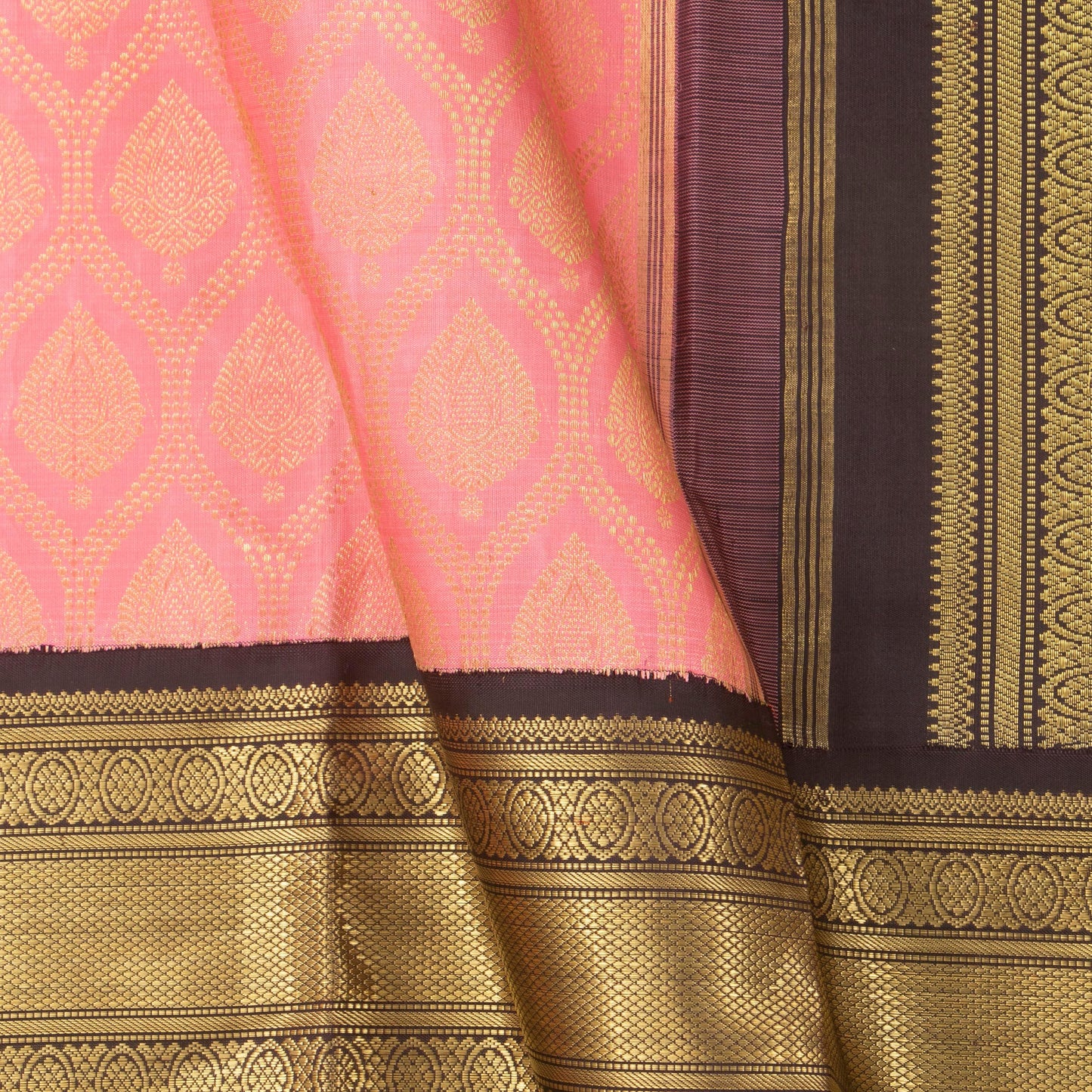 Pastel Pink And Brown Kanchipuram Silk Saree For Wedding Wear PV NYC 1357 - Silk Sari - Panjavarnam PV NYC 1357