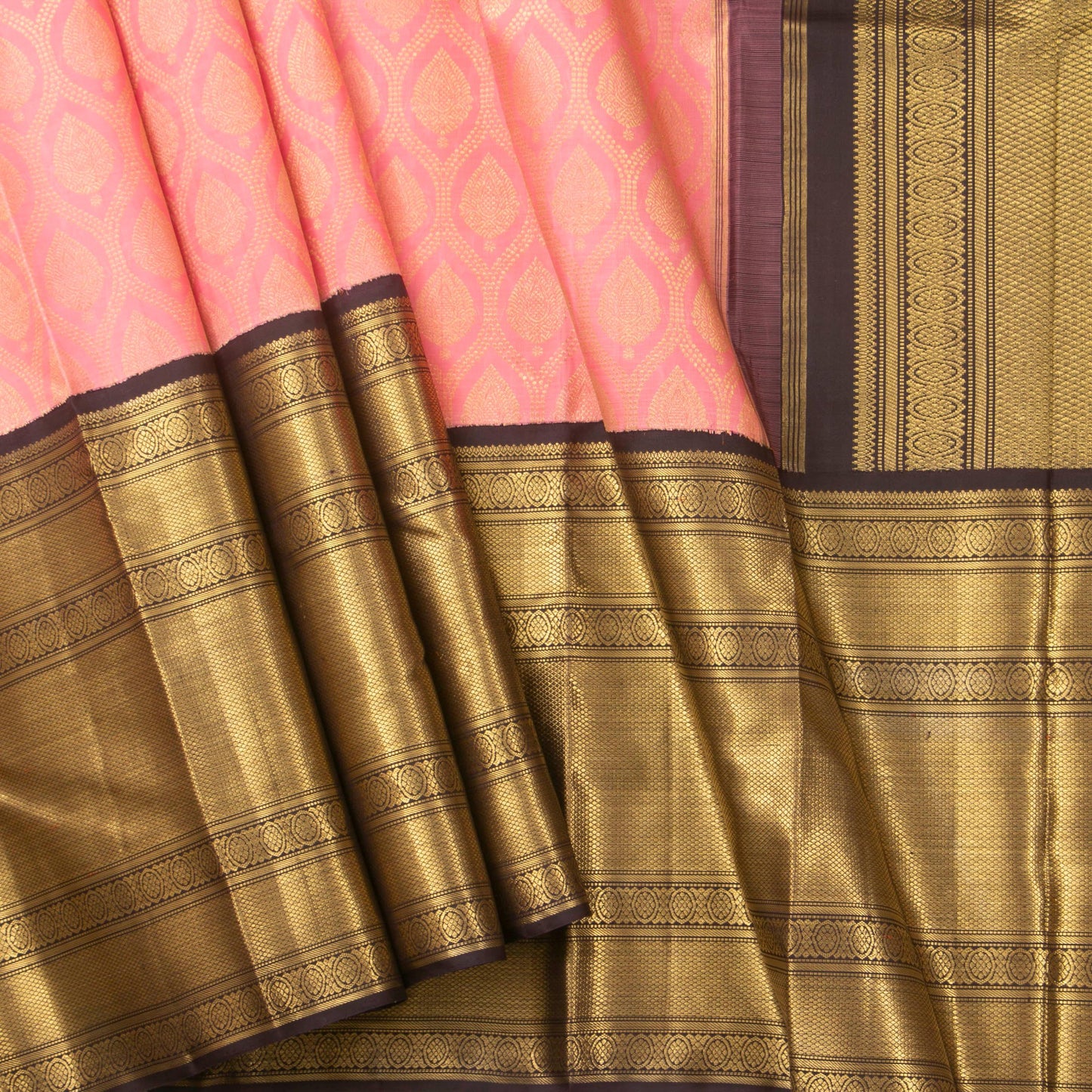 Pastel Pink And Brown Kanchipuram Silk Saree For Wedding Wear PV NYC 1357 - Silk Sari - Panjavarnam PV NYC 1357