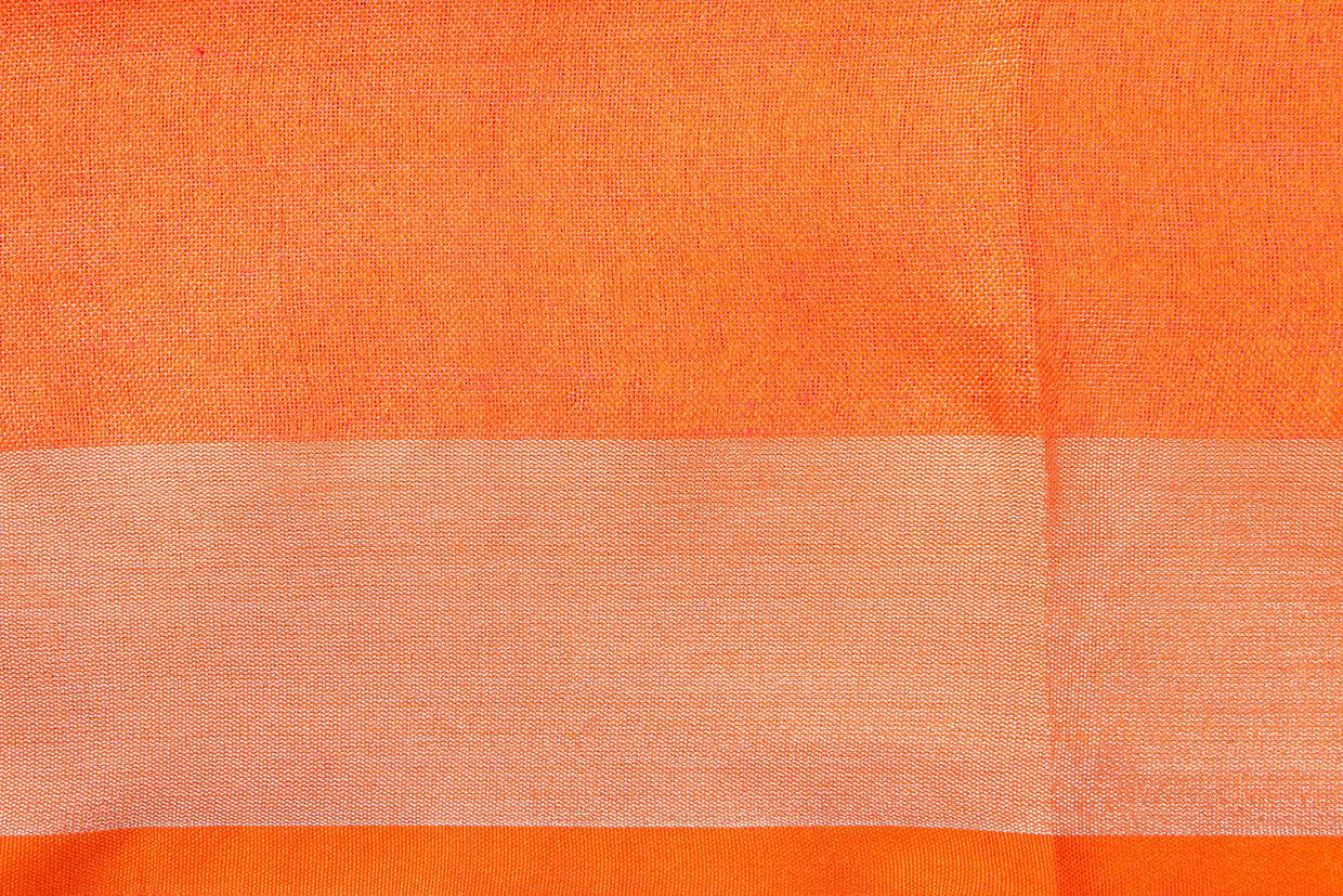 Pastel Yellow Linen Saree With Embroidery And Silver Zari Border PL 2043 - Linen Sari - Panjavarnam PL 2043