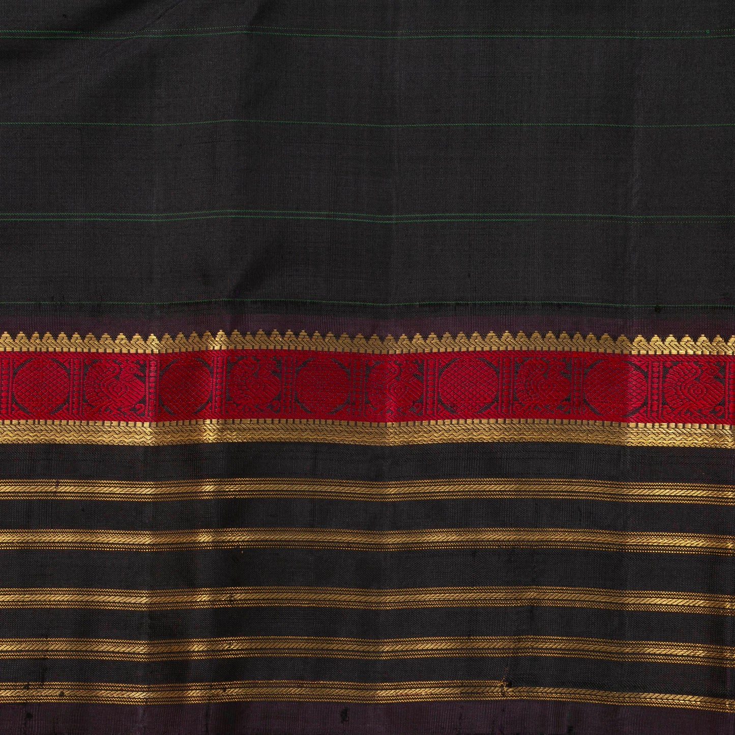 Peach And Black Kanchipuram Silk Saree For Festive Wear PV NYC 1333 - Silk Sari - Panjavarnam PV NYC 1333