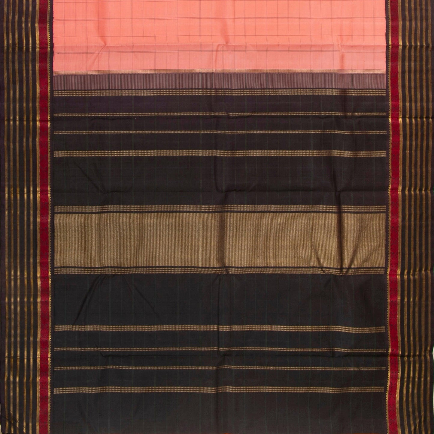 Peach And Black Kanchipuram Silk Saree For Festive Wear PV NYC 1333 - Silk Sari - Panjavarnam PV NYC 1333