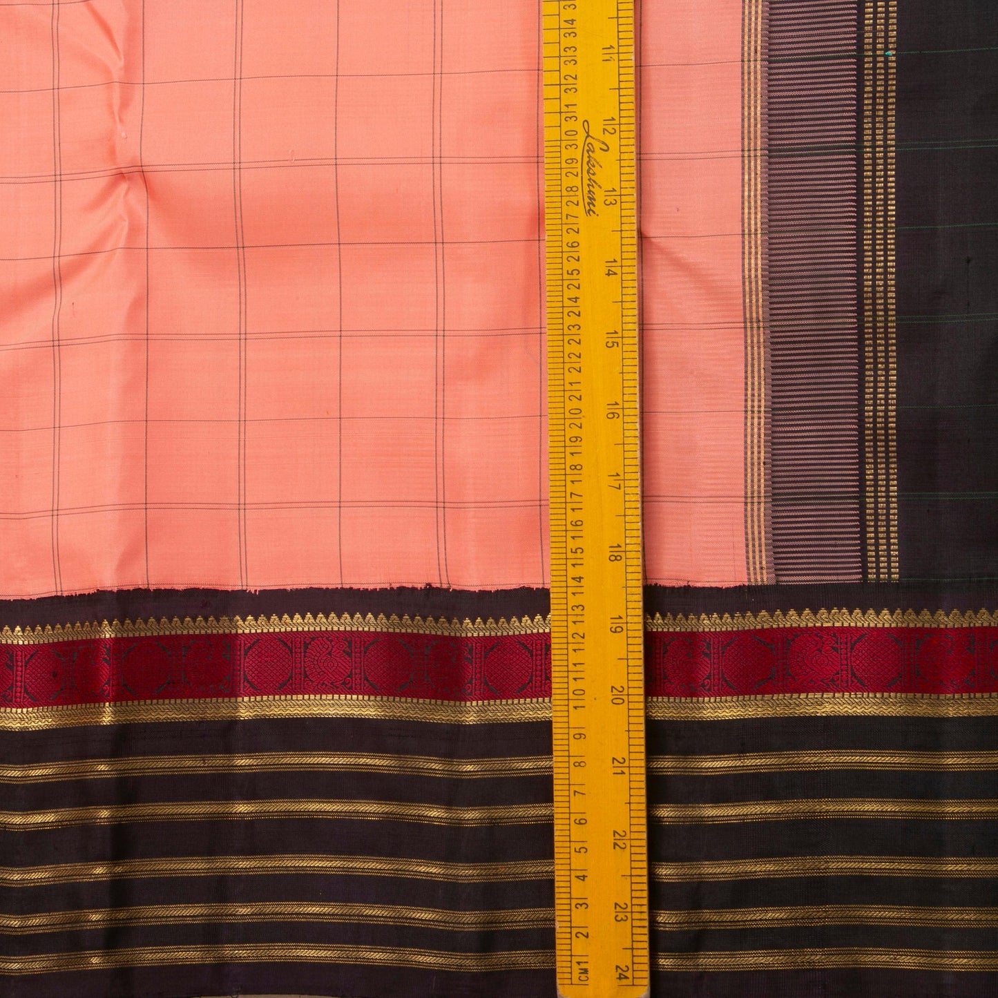Peach And Black Kanchipuram Silk Saree For Festive Wear PV NYC 1333 - Silk Sari - Panjavarnam PV NYC 1333