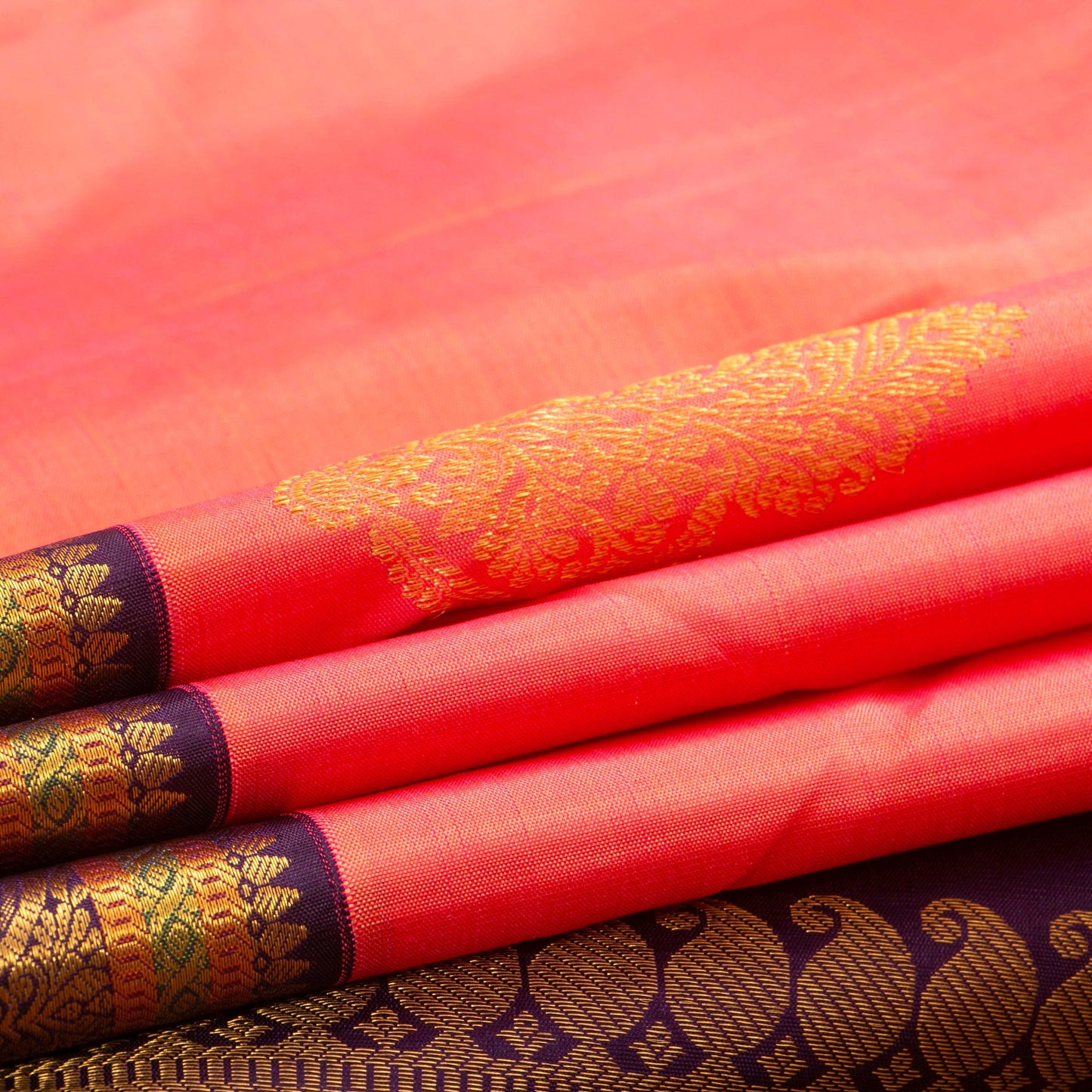 Peach And Purple Kanchipuram Silk Saree For Bridal Wear PV NYC 1261 - Silk Sari - Panjavarnam PV NYC 1261