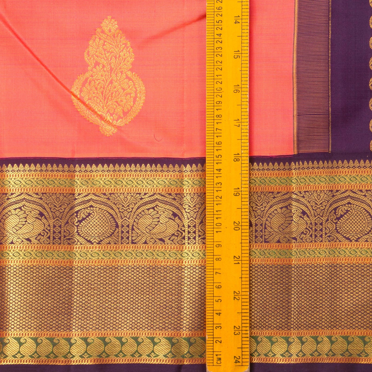 Peach And Purple Kanchipuram Silk Saree For Bridal Wear PV NYC 1261 - Silk Sari - Panjavarnam PV NYC 1261
