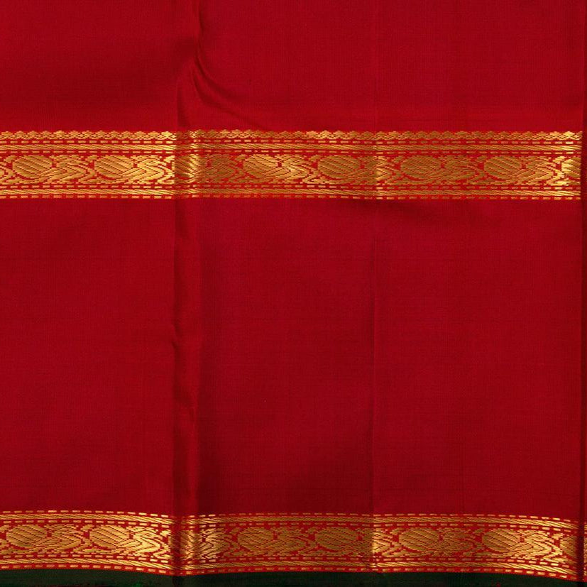 Peach Kanchipuram Silk Saree With Red Korvai Rettai Pettu Border And Zari Stripes Handwoven Pure Silk Pure Zari For Wedding Wear PV J 998 - Silk Sari - Panjavarnam PV J 998