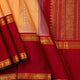 Yellow Kanchipuram Silk Saree With Red Korvai Rettai Pettu Border And Zari Stripes Handwoven Pure Silk Pure Zari For Wedding Wear PV J 998