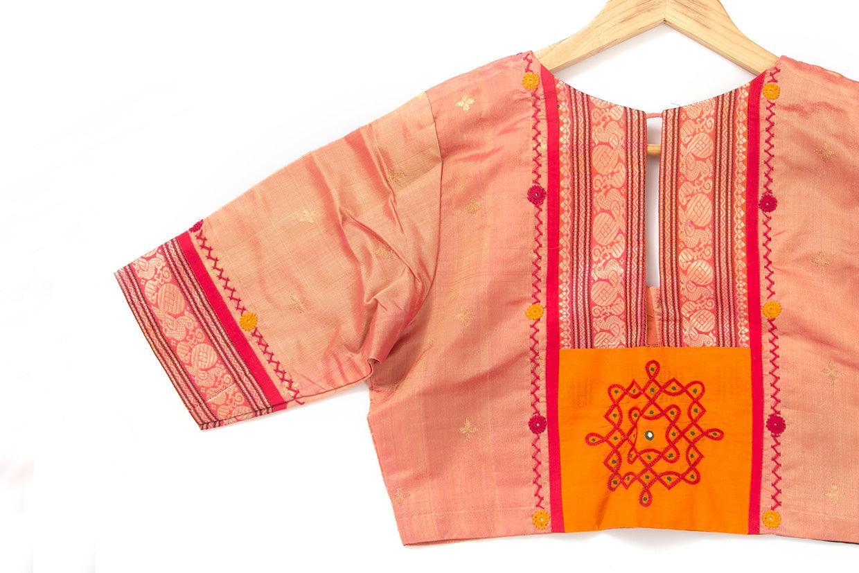 Peach Silk Cotton Readymade Blouse PV BL 159 - Blouse - Panjavarnam PV BL 159