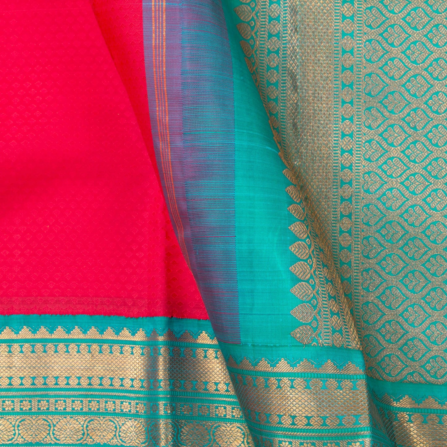 PInk And Anandha Blue Kanchipuram Silk Saree With Contrast Border For Wedding Wear PV NYC 1291 - Silk Sari - Panjavarnam PV NYC 1291