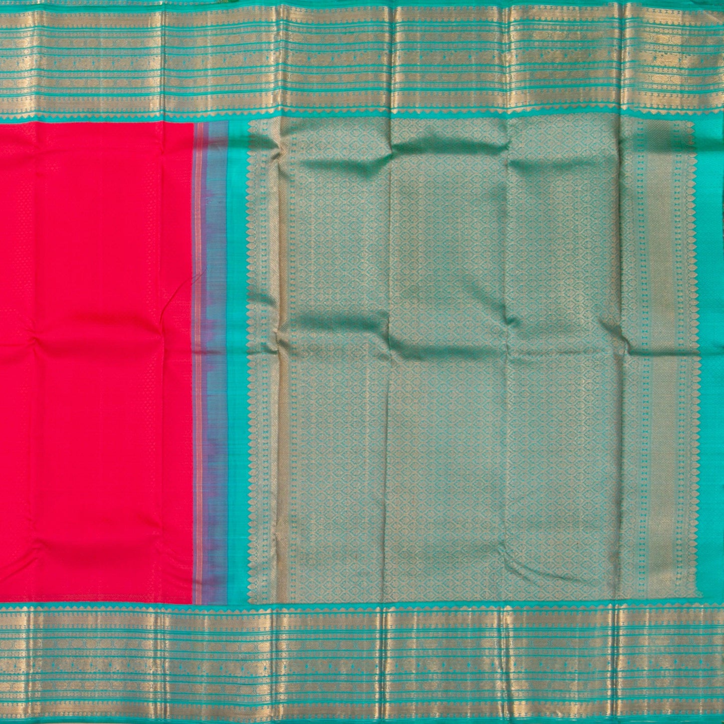 PInk And Anandha Blue Kanchipuram Silk Saree With Contrast Border For Wedding Wear PV NYC 1291 - Silk Sari - Panjavarnam PV NYC 1291