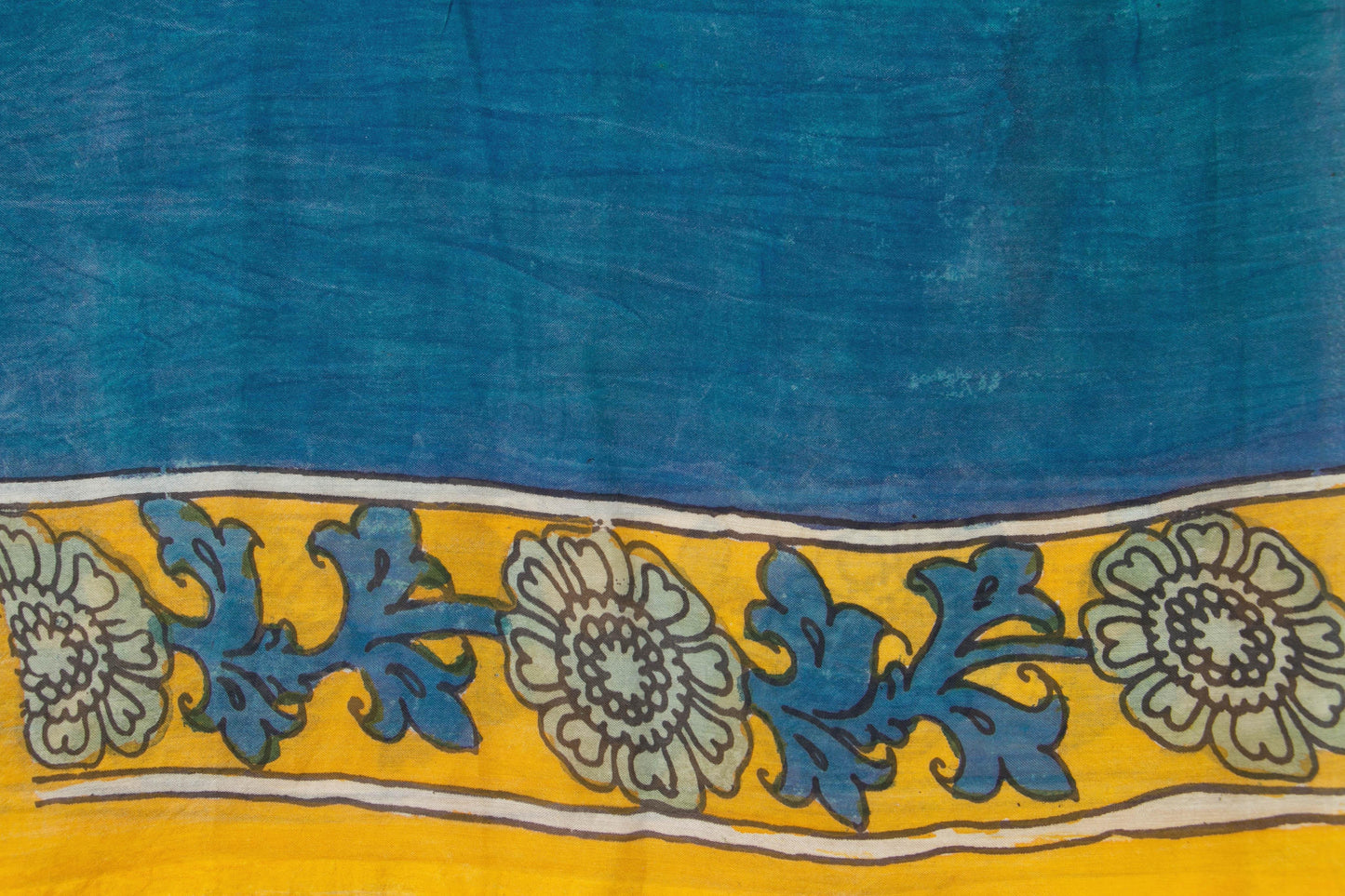 Pink And Blue Kalamkari Bangalore Silk Saree With Zari Border Handpainted Organic Dyes For Office Wear PKBS 576 - Kalamkari Silk - Panjavarnam PKBS 576