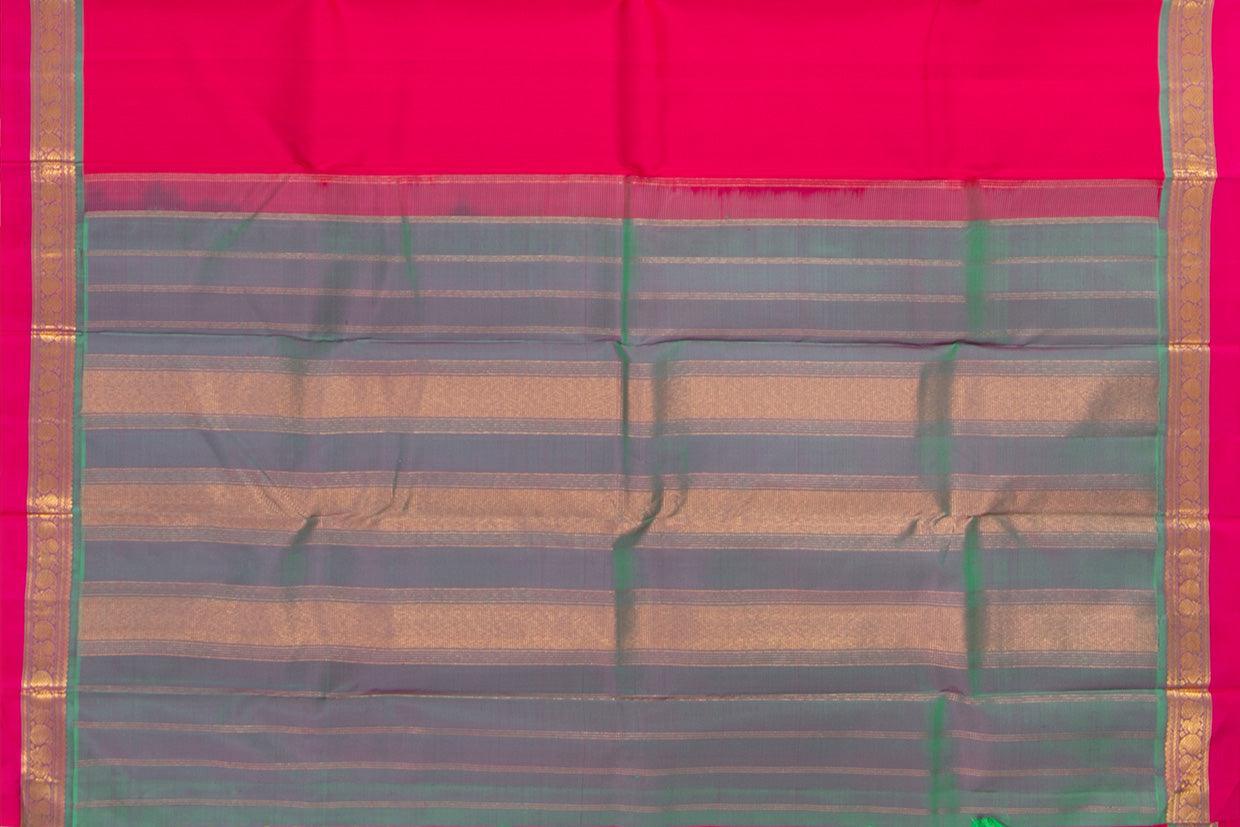 Pink And Blue Kanchipuram Silk Saree With Medium Border Handwoven Pure Silk For Festive Wear PV J 439 - Silk Sari - Panjavarnam PV J 439