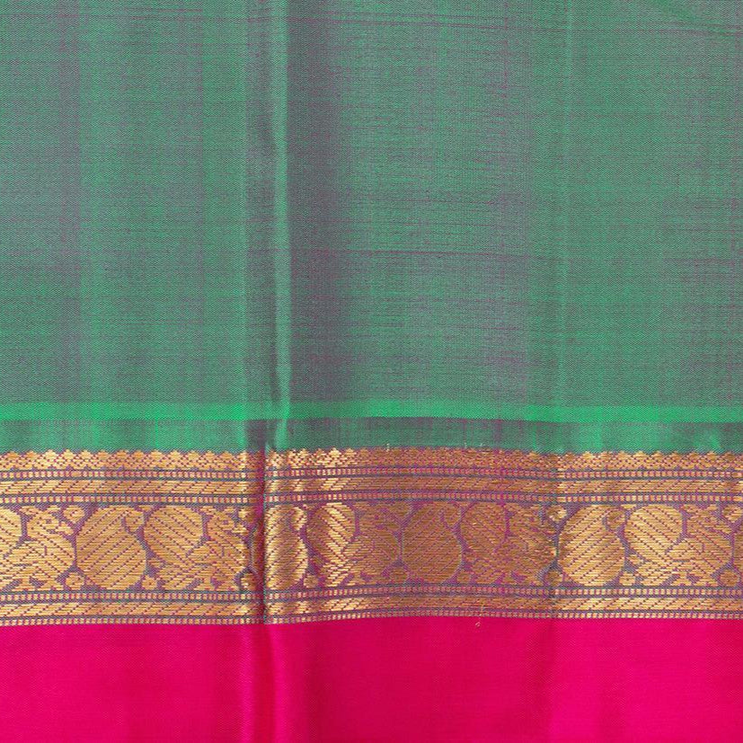 Pink And Blue Kanchipuram Silk Saree With Medium Border Handwoven Pure Silk For Festive Wear PV J 439 - Silk Sari - Panjavarnam PV J 439