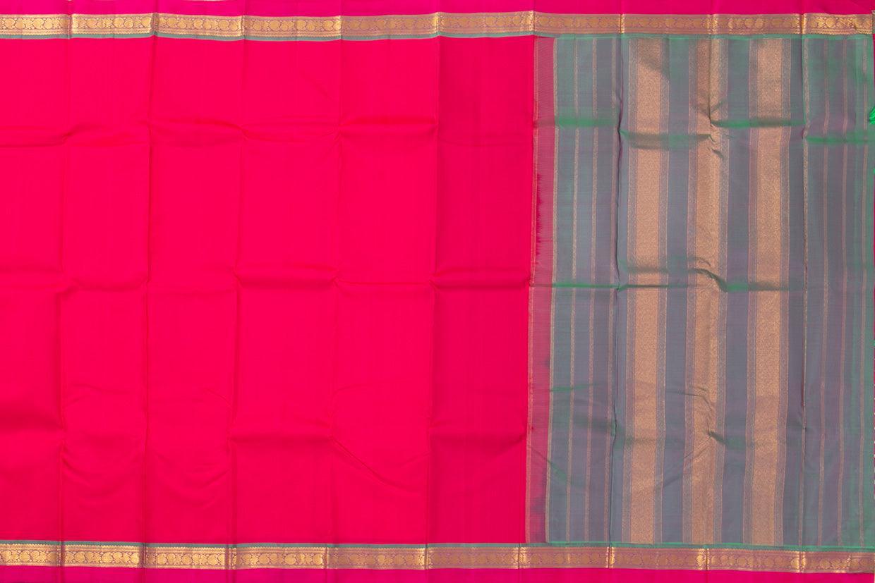 Pink And Blue Kanchipuram Silk Saree With Medium Border Handwoven Pure Silk For Festive Wear PV J 439 - Silk Sari - Panjavarnam PV J 439