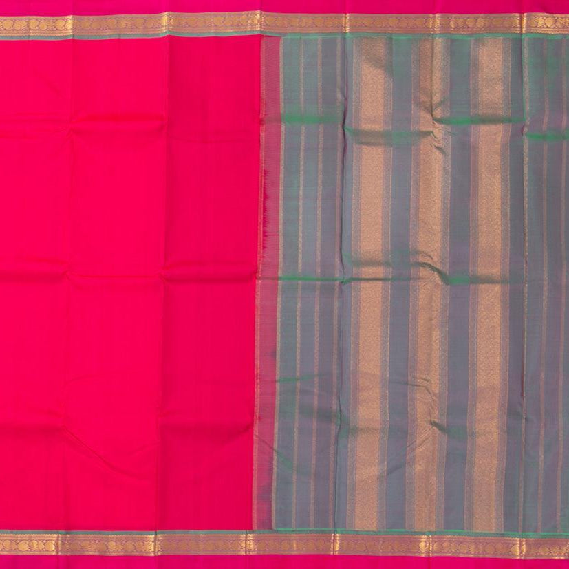 Pink And Blue Kanchipuram Silk Saree With Medium Border Handwoven Pure Silk For Festive Wear PV J 439 - Silk Sari - Panjavarnam PV J 439
