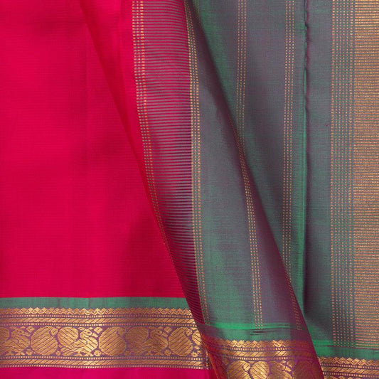Pink And Blue Kanchipuram Silk Saree With Medium Border Handwoven Pure Silk For Festive Wear PV J 439 - Silk Sari - Panjavarnam PV J 439