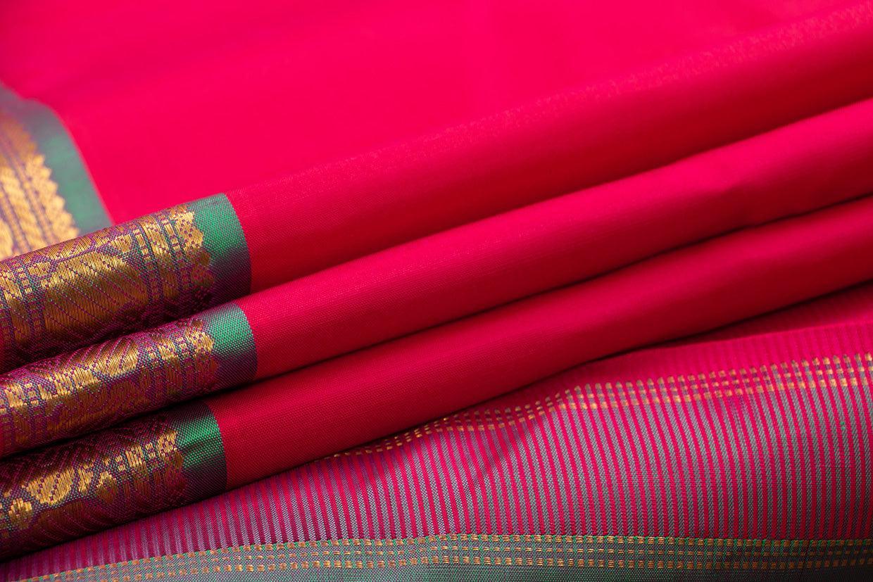 Pink And Blue Kanchipuram Silk Saree With Medium Border Handwoven Pure Silk For Festive Wear PV J 439 - Silk Sari - Panjavarnam PV J 439