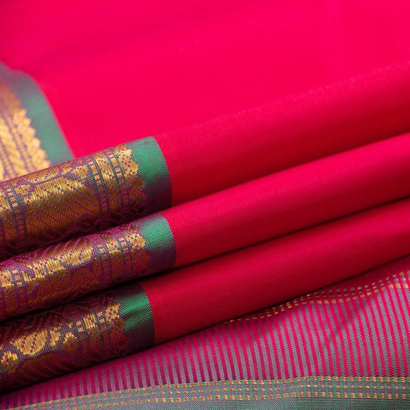 Pink And Blue Kanchipuram Silk Saree With Medium Border Handwoven Pure Silk For Festive Wear PV J 439 - Silk Sari - Panjavarnam PV J 439