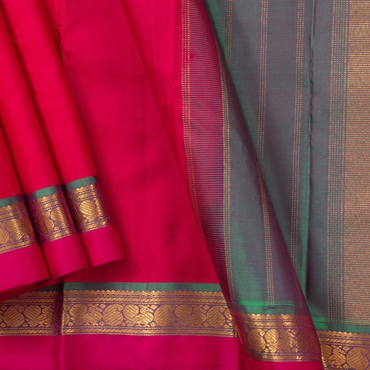 Pink And Blue Kanchipuram Silk Saree With Medium Border Handwoven Pure Silk For Festive Wear PV J 439 - Silk Sari - Panjavarnam PV J 439