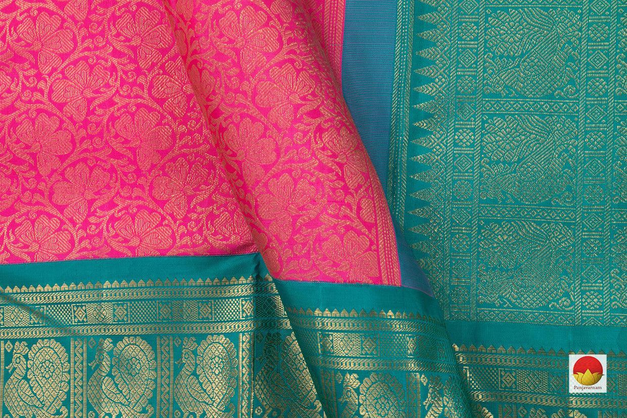 Pink And Blue Traditional Kanchipuram Silk Saree With Korvai Contrast Border Handwoven Pure Silk Pure Zari For Wedding Wear PV NYC 756 - Silk Sari - Panjavarnam PV NYC 756