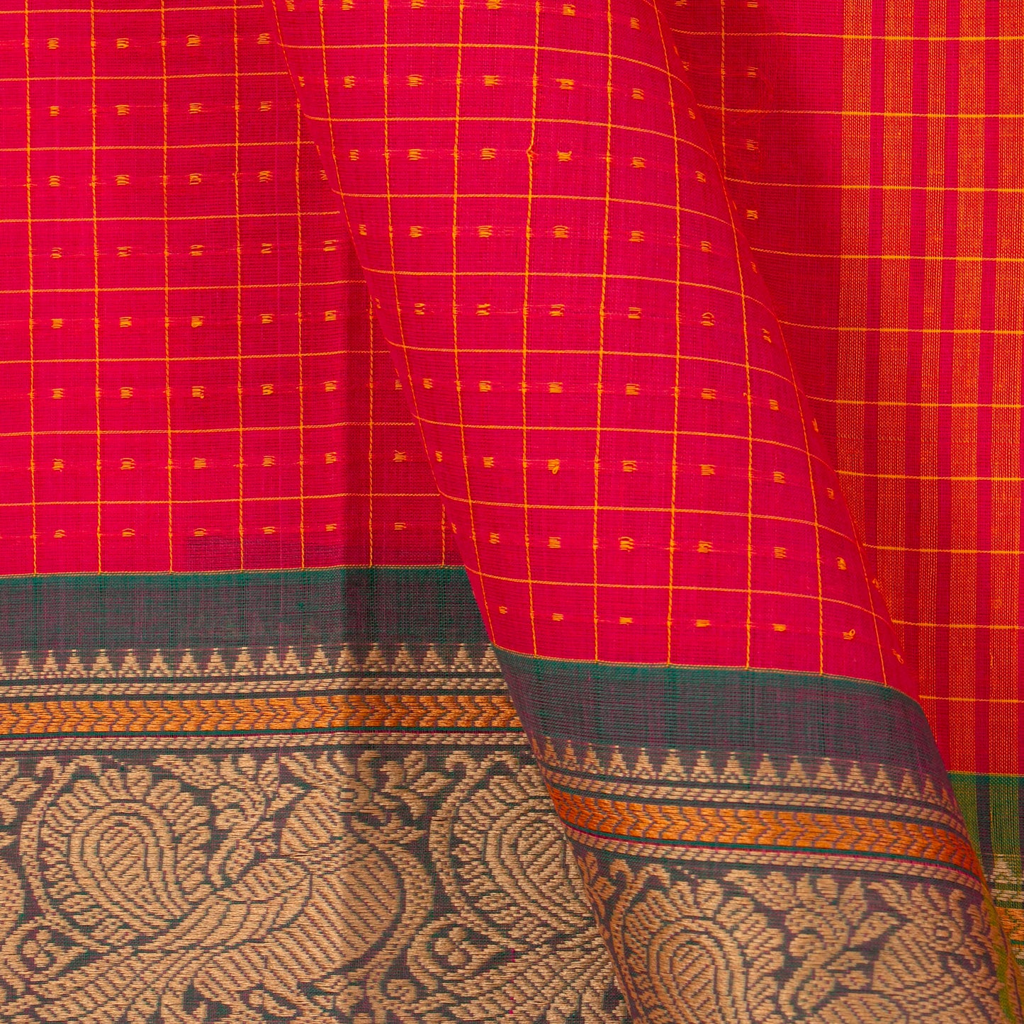 Pink And Green Kanchi Cotton Saree PV MM KC 294 - Cotton Saree - Panjavarnam PV MM KC 294