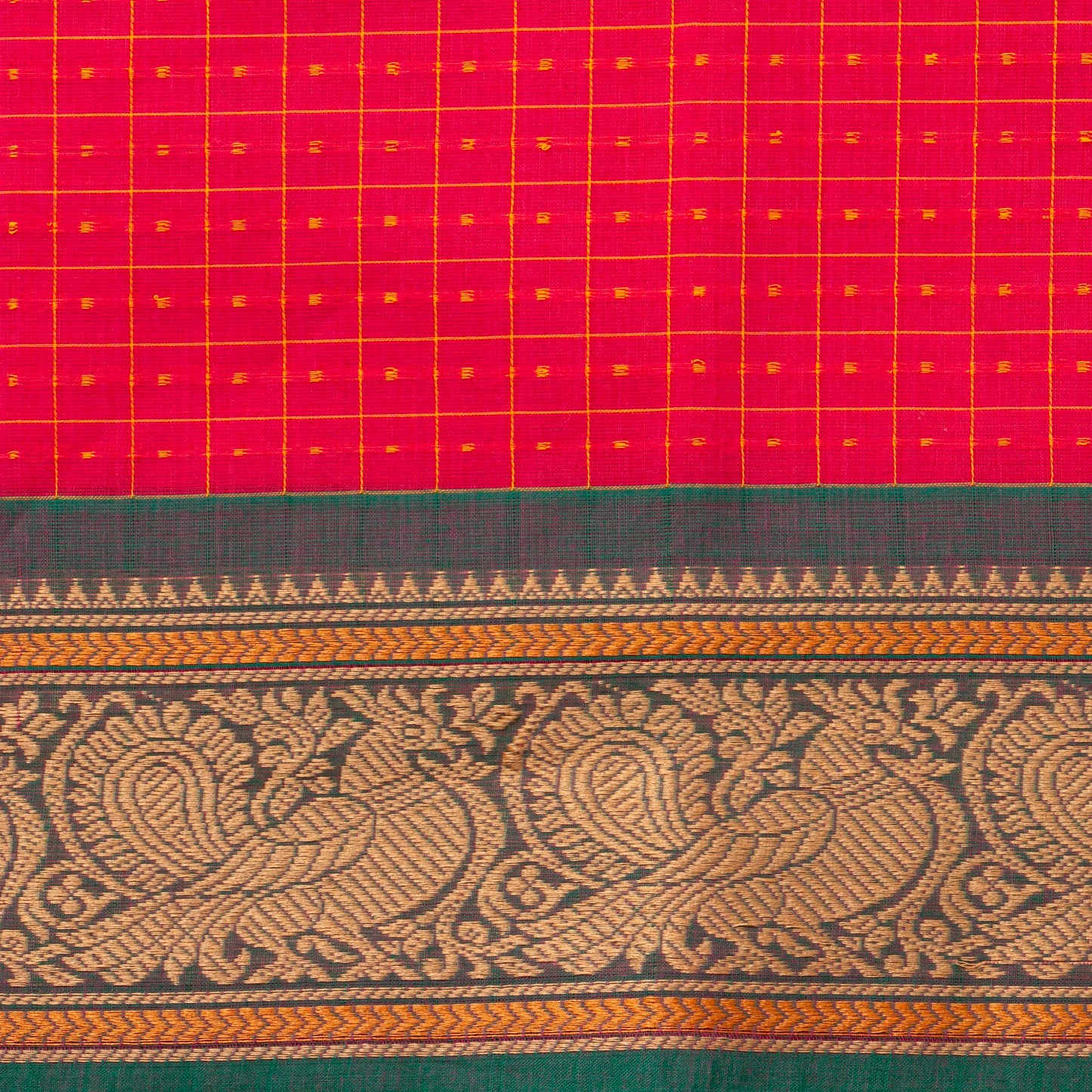 Pink And Green Kanchi Cotton Saree PV MM KC 294 - Cotton Saree - Panjavarnam PV MM KC 294