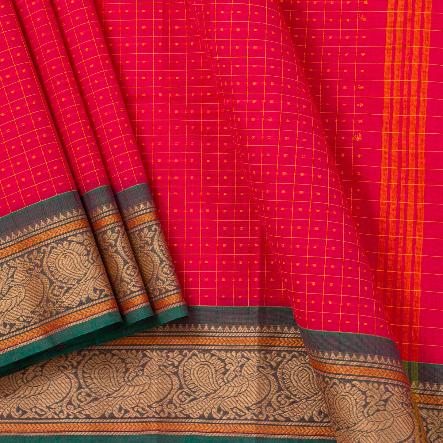 Pink And Green Kanchi Cotton Saree PV MM KC 294 - Cotton Saree - Panjavarnam PV MM KC 294