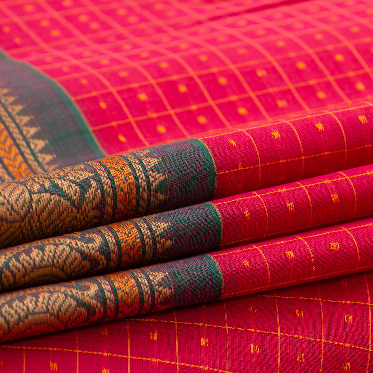 Pink And Green Kanchi Cotton Saree PV MM KC 294 - Cotton Saree - Panjavarnam PV MM KC 294