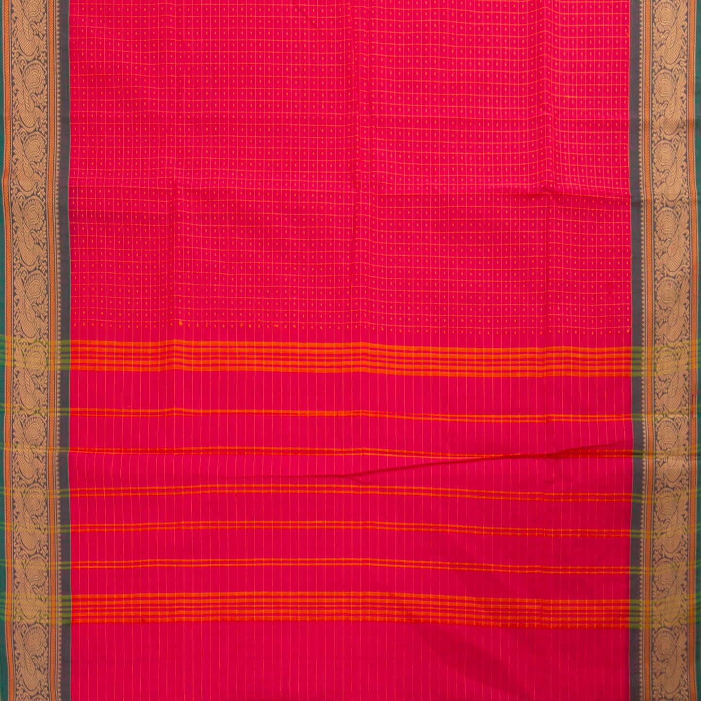 Pink And Green Kanchi Cotton Saree PV MM KC 294 - Cotton Saree - Panjavarnam PV MM KC 294