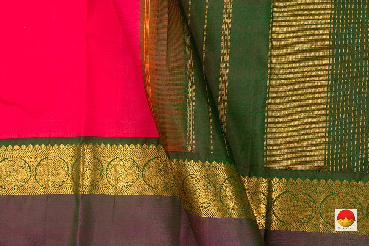 Pink And Green Kanchipuram Silk Saree Handwoven Pure Silk Pure Zari For Festive Wear PV J 3154 - Silk Sari - Panjavarnam PV J 3154