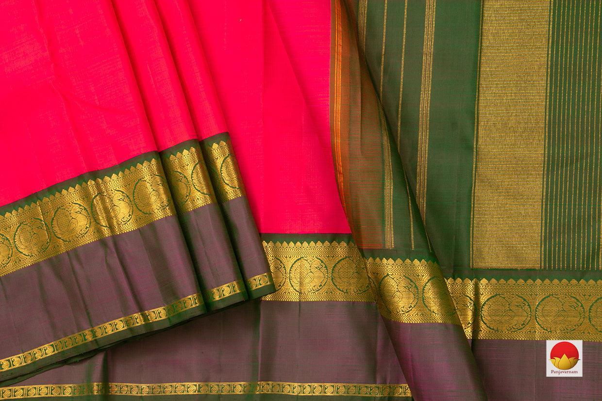 Pink And Green Kanchipuram Silk Saree Handwoven Pure Silk Pure Zari For Festive Wear PV J 3154 - Silk Sari - Panjavarnam PV J 3154