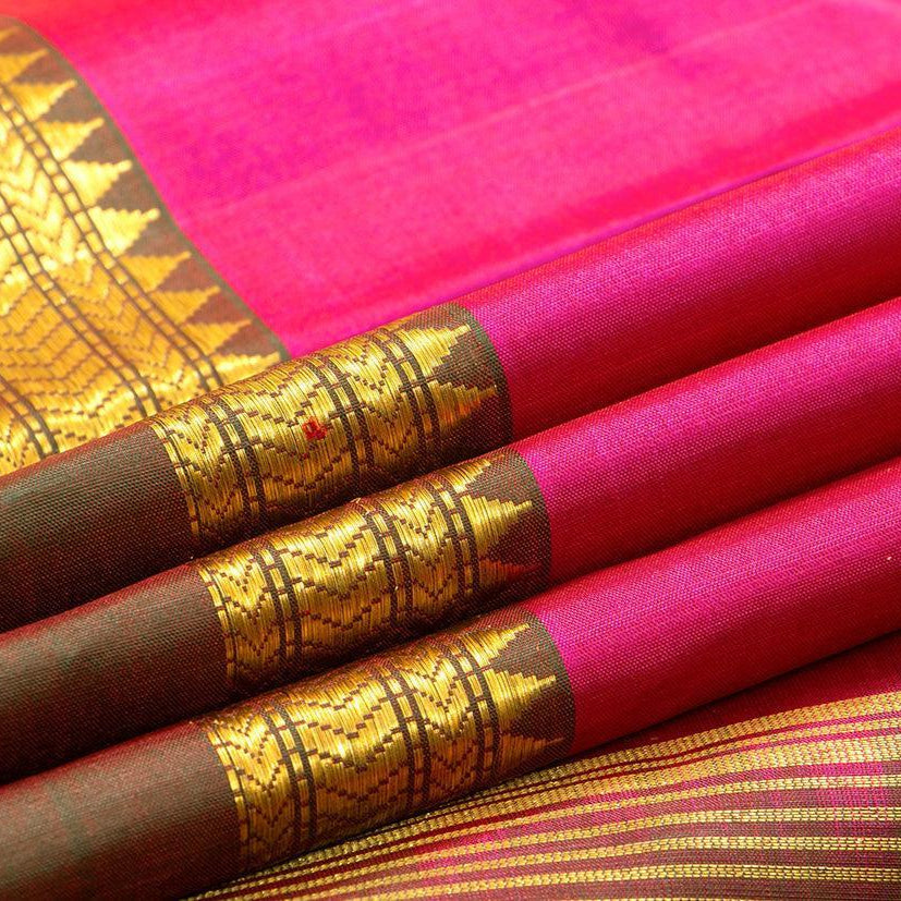 Pink And Green Kanchipuram Silk Saree Light Weight For Festive Wear PV KNN 208 - Silk Sari - Panjavarnam PV KNN 208