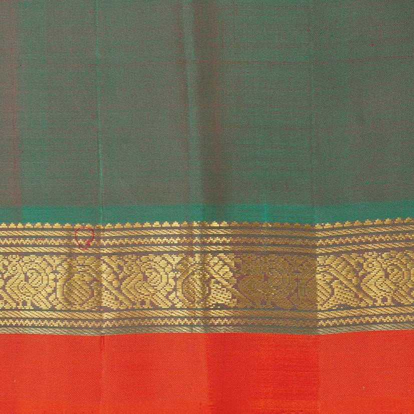 Pink And Green Kanchipuram Silk Saree With Short Border Handwoven Pure Silk For Festive Wear PV J 547 - Silk Sari - Panjavarnam PV J 547