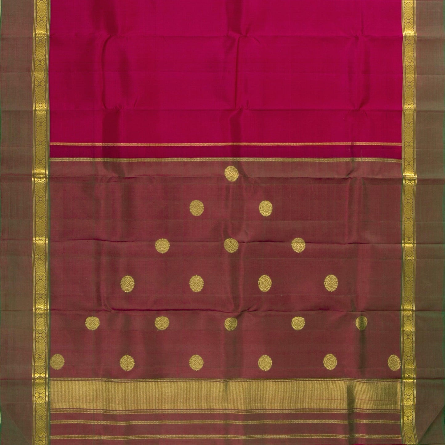 Pink And Green Kanjivaram Silk Saree With Medium Border Handwoven Pure Silk For Festive Wear PV ABI 2247 - Silk Sari - Panjavarnam PV ABI 2247