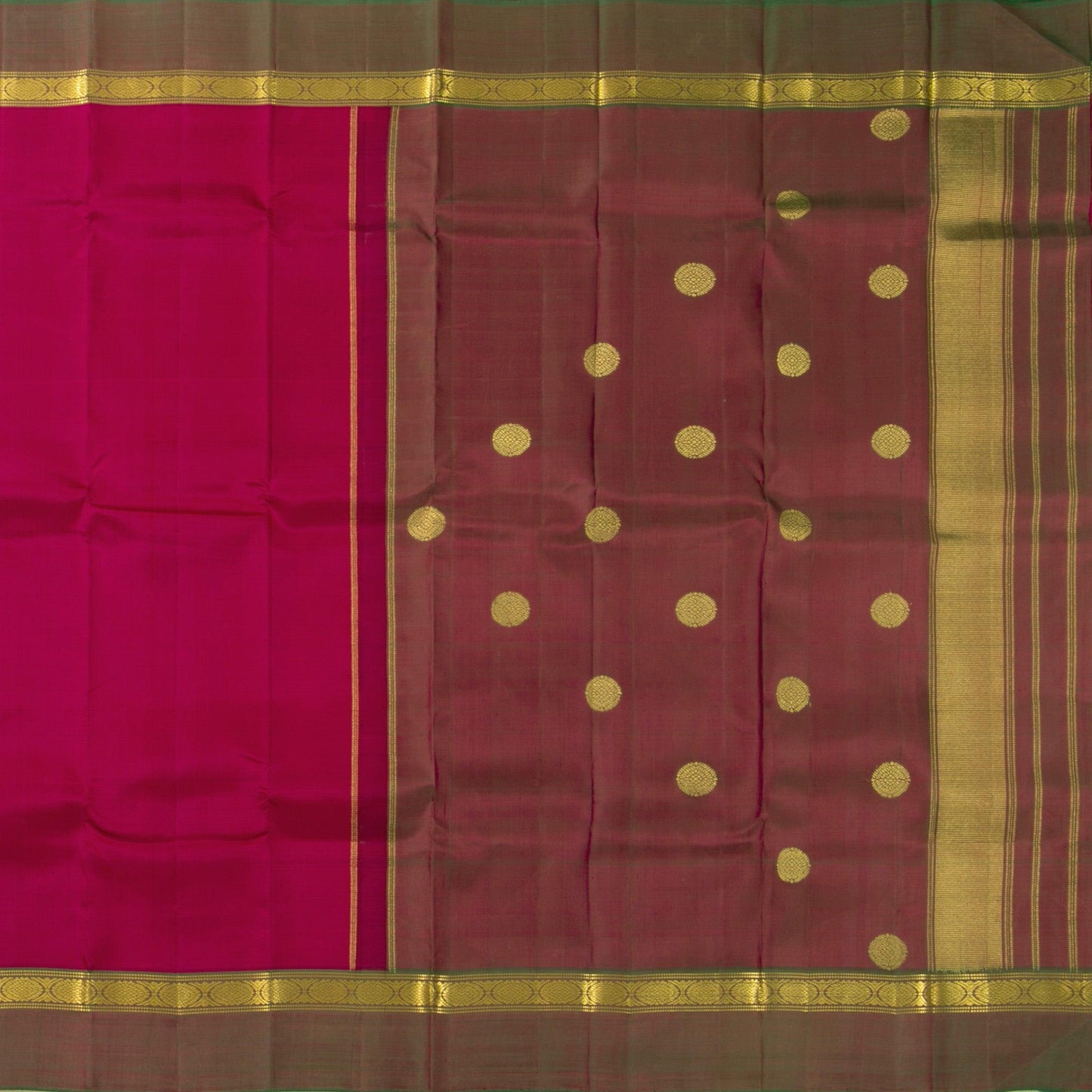 Pink And Green Kanjivaram Silk Saree With Medium Border Handwoven Pure Silk For Festive Wear PV ABI 2247 - Silk Sari - Panjavarnam PV ABI 2247