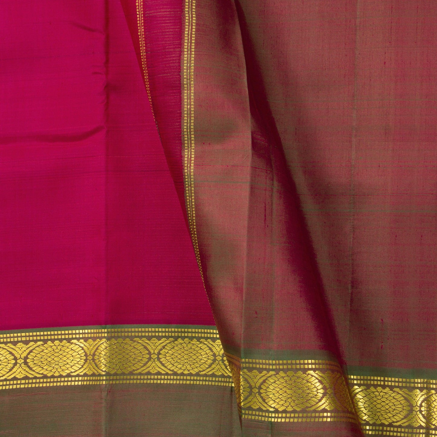 Pink And Green Kanjivaram Silk Saree With Medium Border Handwoven Pure Silk For Festive Wear PV ABI 2247 - Silk Sari - Panjavarnam PV ABI 2247