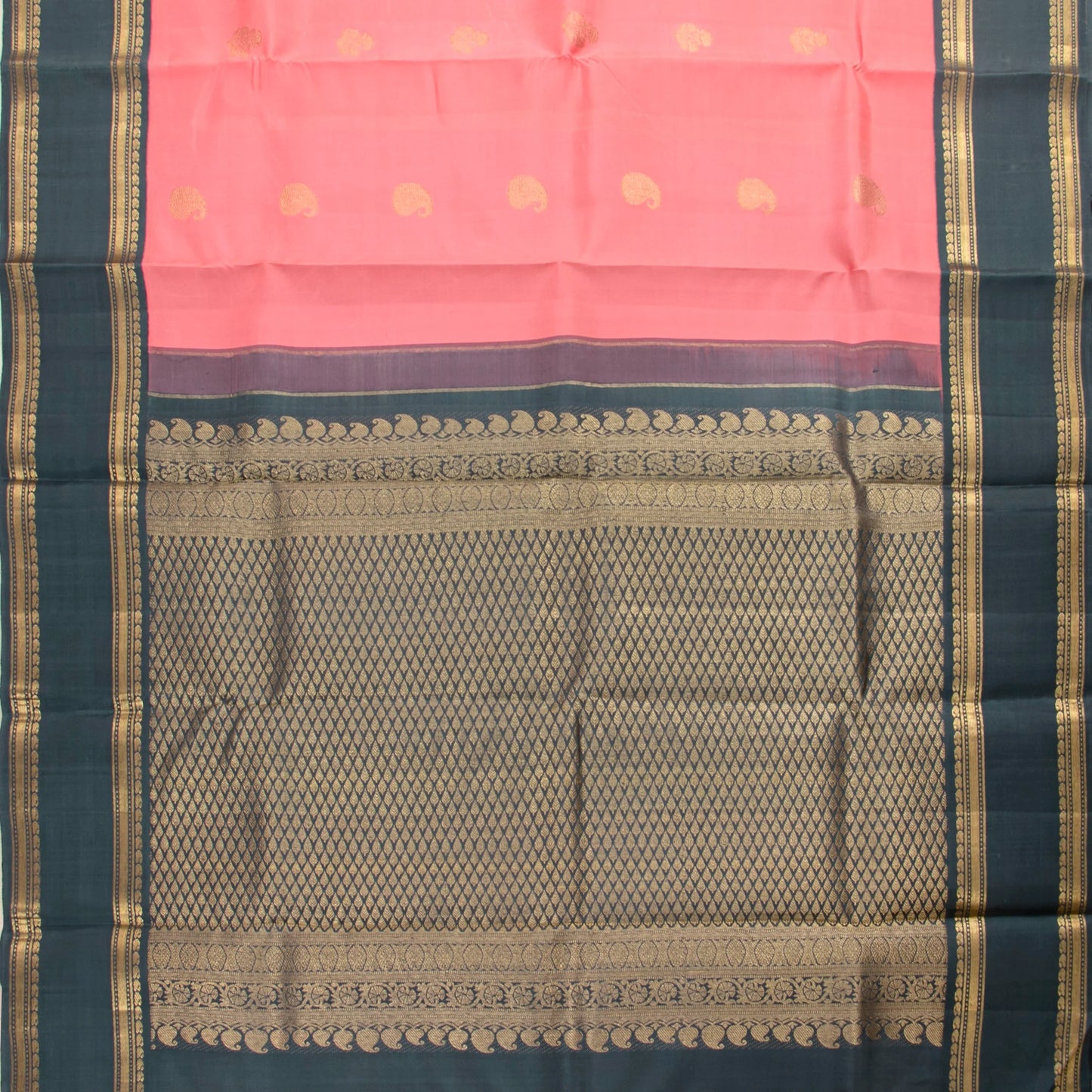 Pink And Grey Kanchipuram Silk Saree For Wedding Wear PV NYC 1480 - Silk Sari - Panjavarnam PV NYC 1480