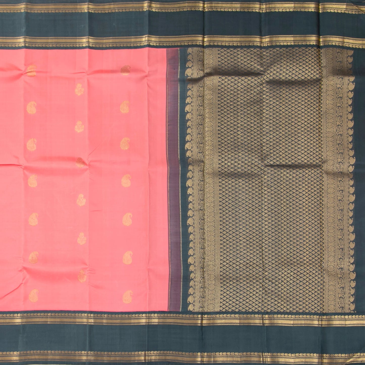 Pink And Grey Kanchipuram Silk Saree For Wedding Wear PV NYC 1480 - Silk Sari - Panjavarnam PV NYC 1480