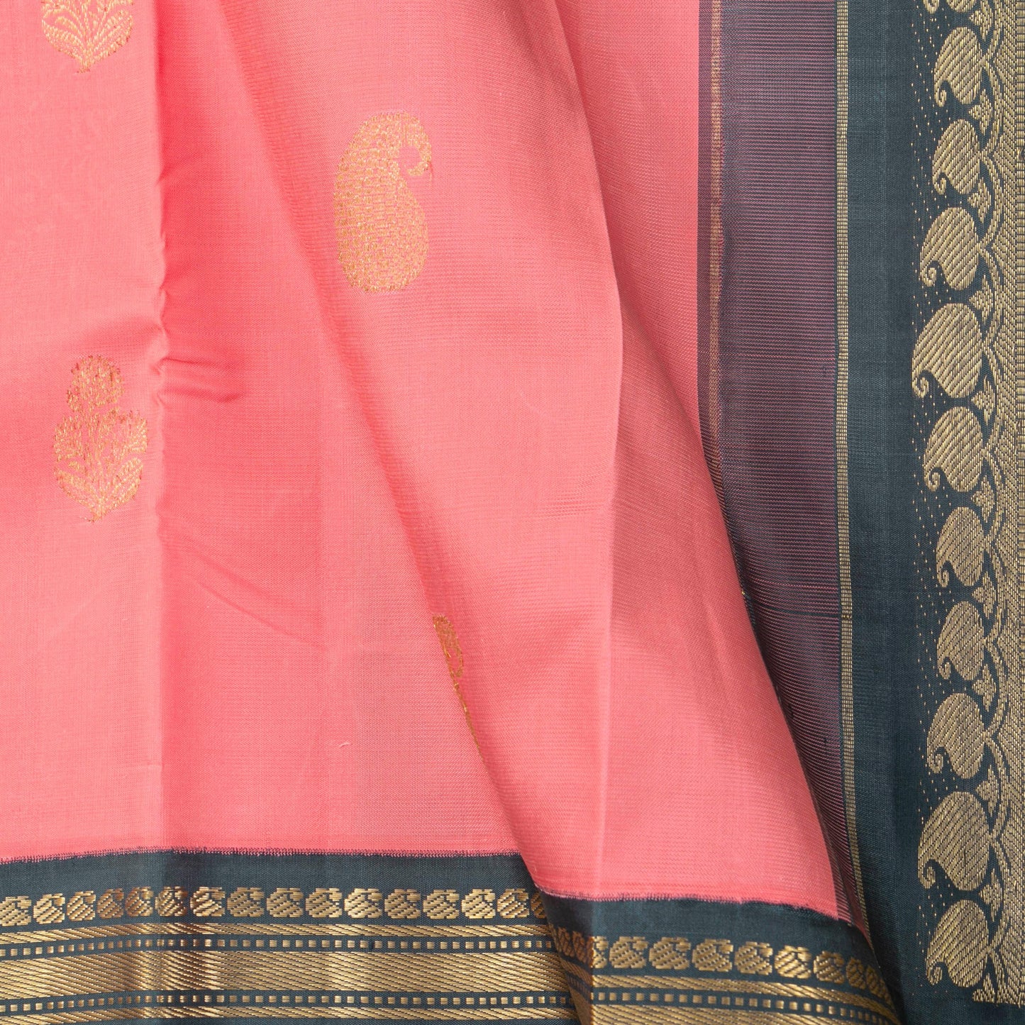 Pink And Grey Kanchipuram Silk Saree For Wedding Wear PV NYC 1480 - Silk Sari - Panjavarnam PV NYC 1480