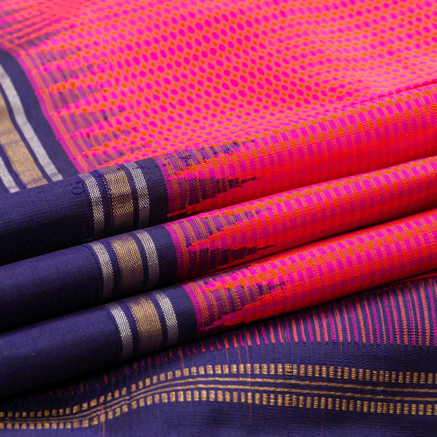 Pink And Navy Blue Kanchipuram Silk Saree For Festive Wear PV NYC 1521 - Silk Sari - Panjavarnam PV NYC 1521