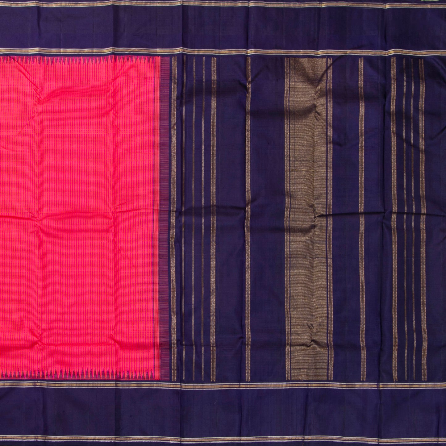 Pink And Navy Blue Kanchipuram Silk Saree For Festive Wear PV NYC 1521 - Silk Sari - Panjavarnam PV NYC 1521