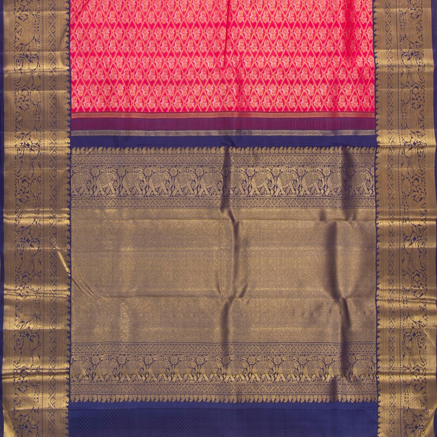 Pink And Navy Blue Kanchipuram Silk Saree For Wedding Wear PV NYC 1384 - Silk Sari - Panjavarnam PV NYC 1384