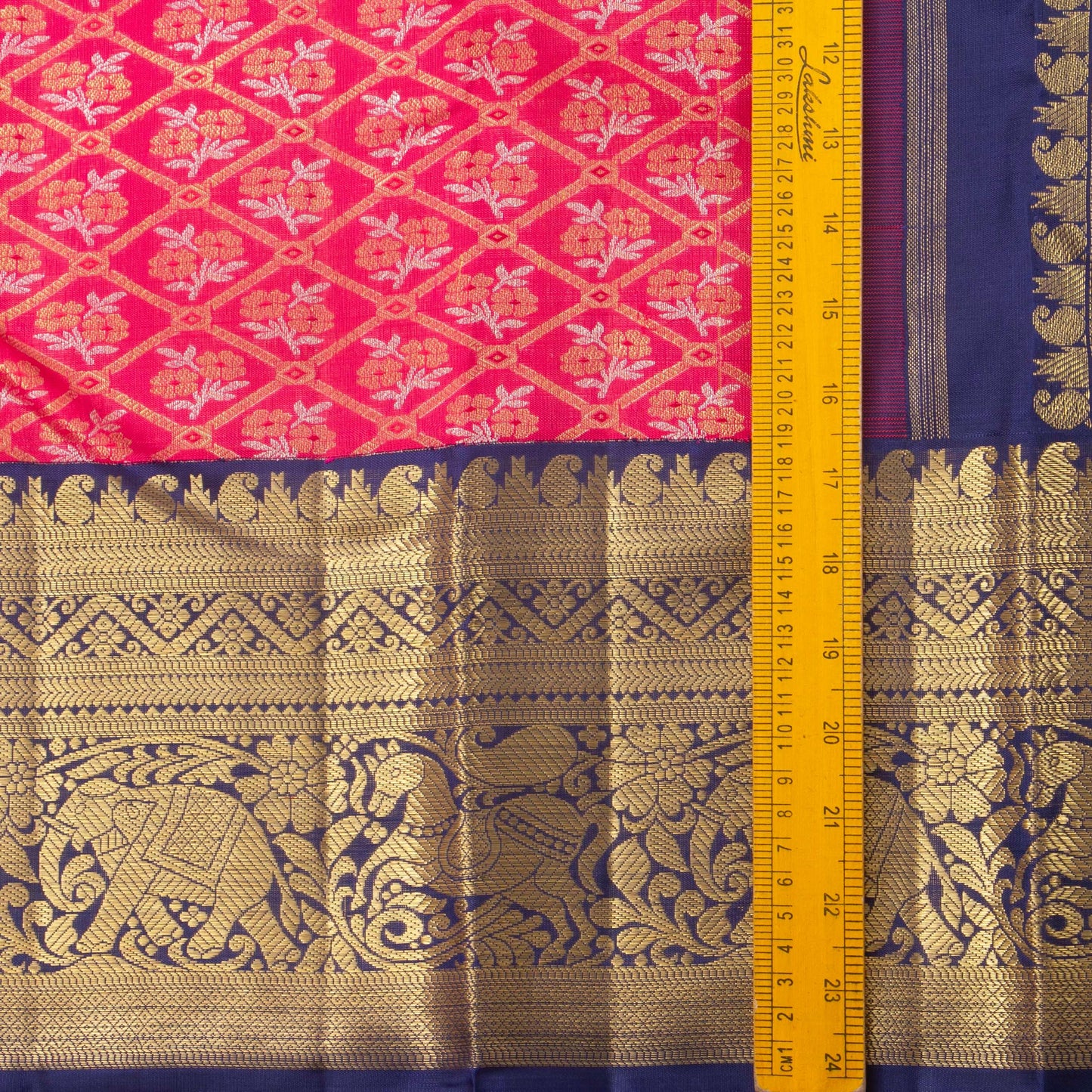 Pink And Navy Blue Kanchipuram Silk Saree For Wedding Wear PV NYC 1384 - Silk Sari - Panjavarnam PV NYC 1384