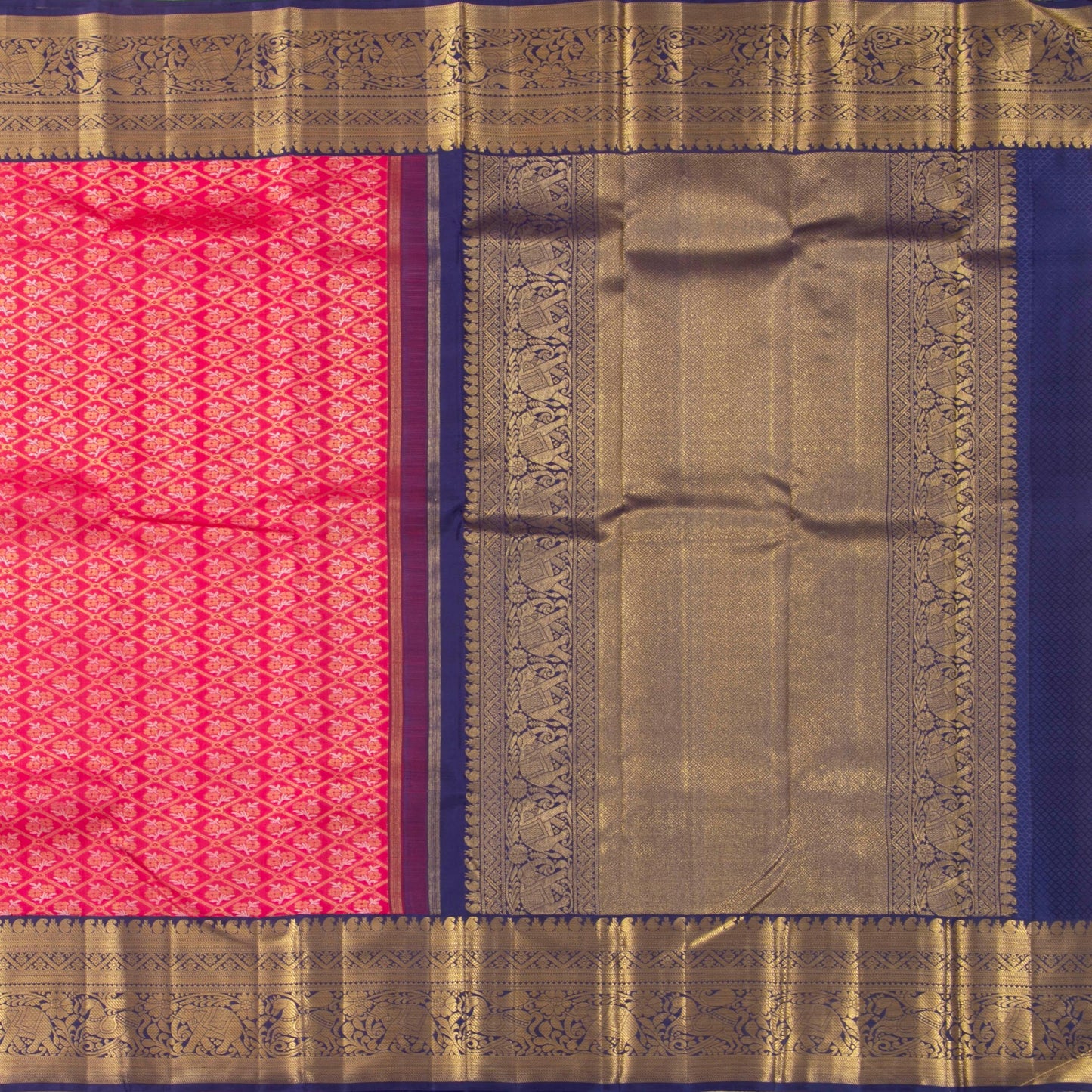 Pink And Navy Blue Kanchipuram Silk Saree For Wedding Wear PV NYC 1384 - Silk Sari - Panjavarnam PV NYC 1384