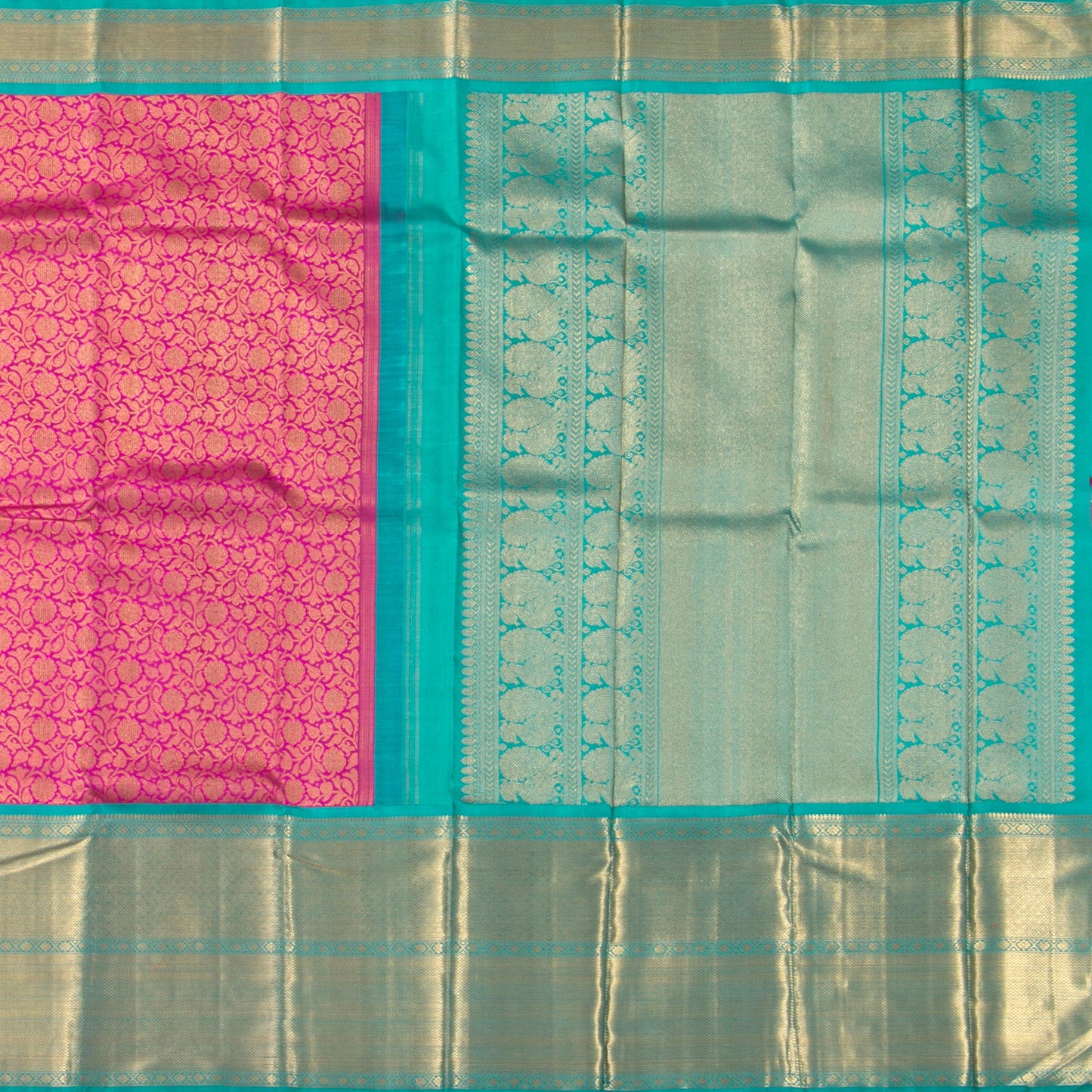 Pink And Turquoise Blue Kanchipuram Silk Saree For Wedding Wear PV NYC 1362 - Silk Sari - Panjavarnam PV NYC 1362