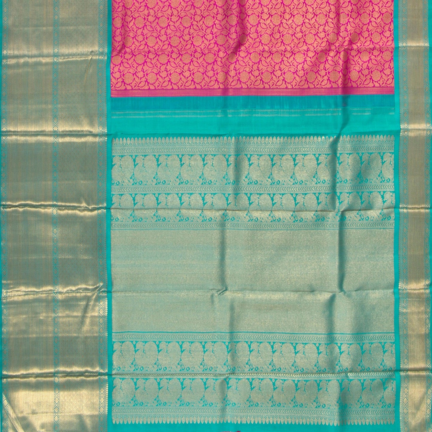 Pink And Turquoise Blue Kanchipuram Silk Saree For Wedding Wear PV NYC 1362 - Silk Sari - Panjavarnam PV NYC 1362