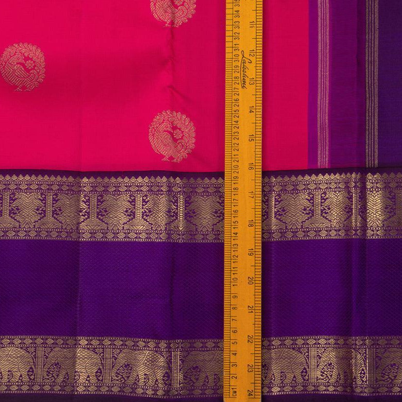 Pink And Violet Kanchipuram Silk Saree Handwoven Pure Silk Pure Zari With Rettai Pettu Border For Festive Wear PV GTA 93 - Silk Sari - Panjavarnam PV GTA 93