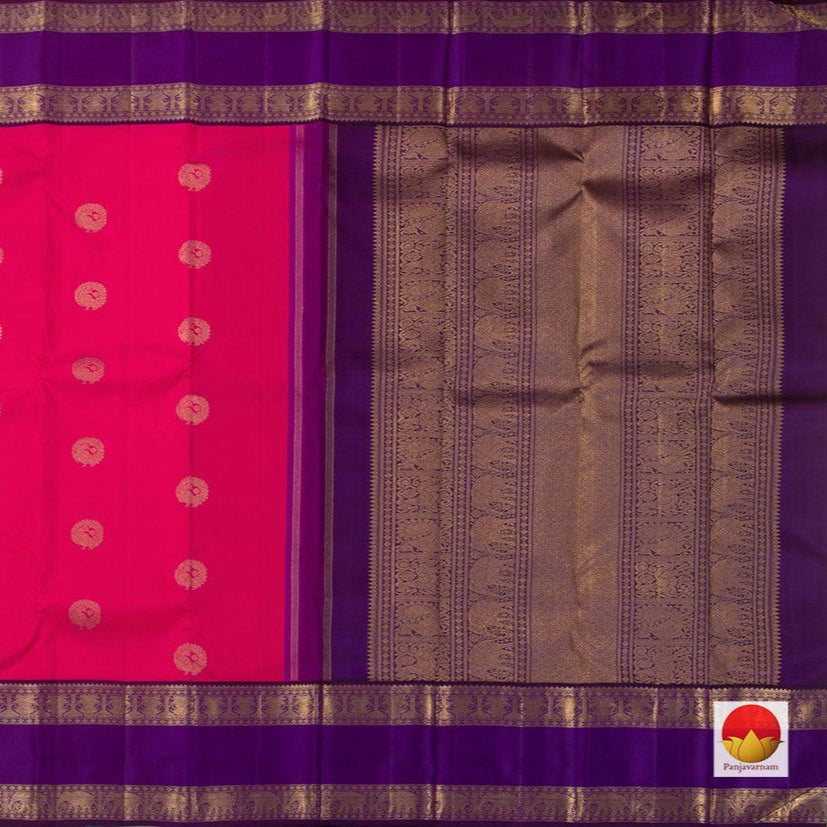 Pink And Violet Kanchipuram Silk Saree Handwoven Pure Silk Pure Zari With Rettai Pettu Border For Festive Wear PV GTA 93 - Silk Sari - Panjavarnam PV GTA 93