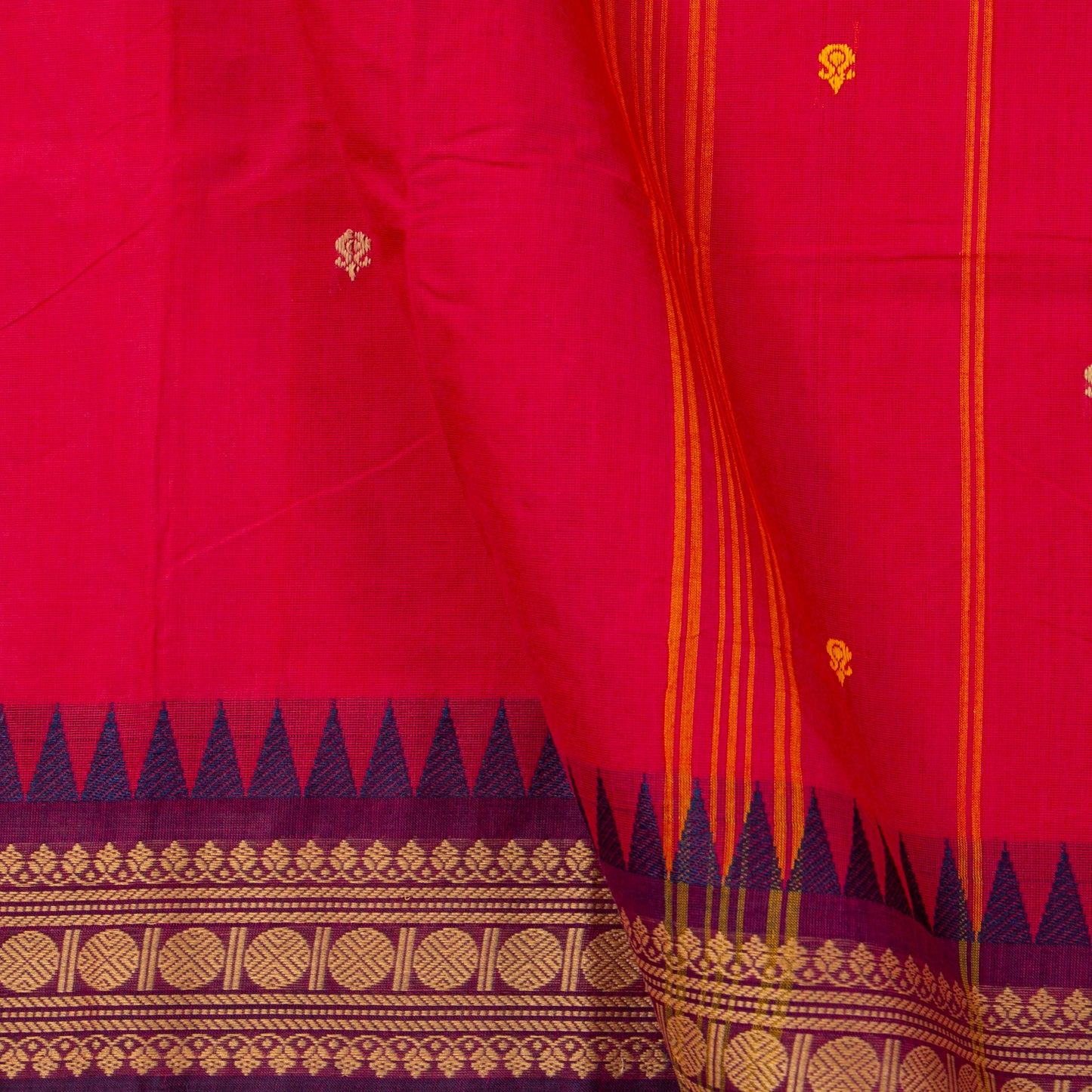 Pink Kanchi Cotton Saree Ganga Jamuna Border PV MM KC 168 - Cotton Saree - Panjavarnam PV MM KC 168